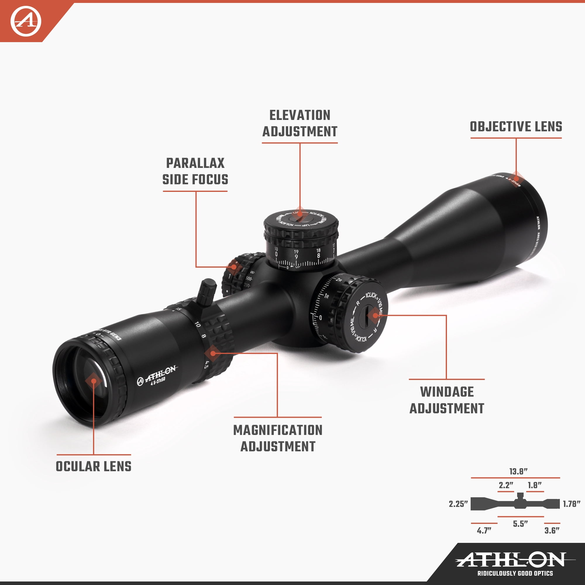 Athlon Optics Ares BTR GEN3 HD 4.5-27x50 APRS13 FFP IR MIL Reticle Riflescope