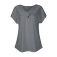 thumbnail image 4 of CLOISE Summer Tee for Women Short Sleeve Tops Casual Loose V Neck Blouses Button Shirts Solid Fashion T Shirts Dark Gray L, 4 of 6