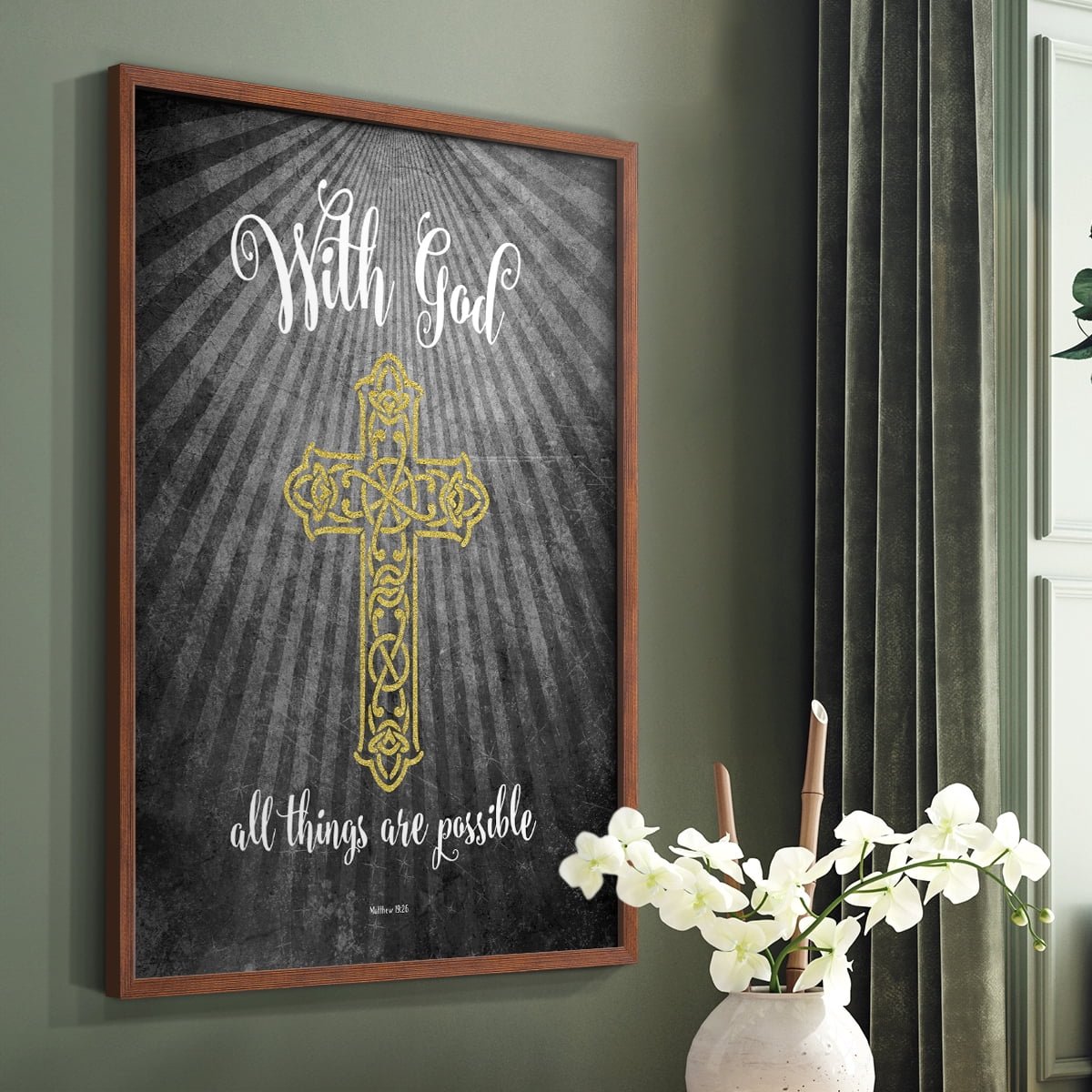 With God Gold Framed Print - Solid Wood in Single Picture Frame Solid Wood 2 Framed Print