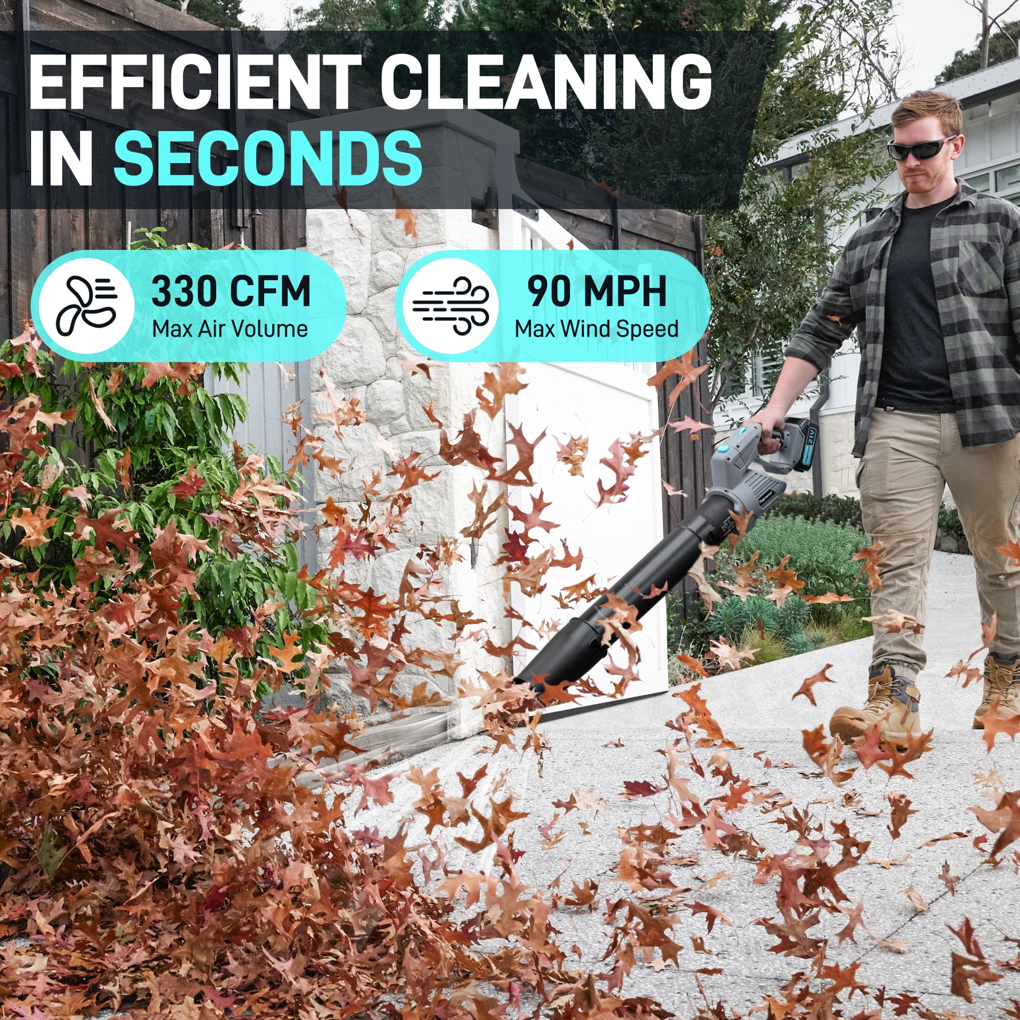 Sentryse Cordless Leaf Blower with Battery and Charger, 330 CFM, 2 x 4.0Ah Batteries, 5 Speeds, Powerful Leaf Blower for Lawn Care,  Yard, Patio