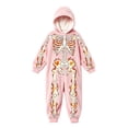 thumbnail image 2 of Ticikt Kids Skeleton Hooded Onesie, Fleece Zip‑Up Halloween Cosplay Costume Warm Loungewear One‑Piece Sleep Jumpsuit,5-6 Years, 2 of 4