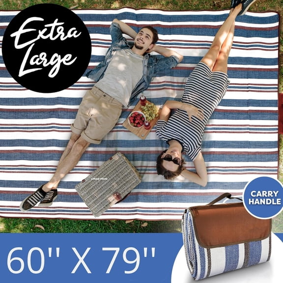 XL Packable Picnic Blanket with Carry Tote, Water-Resistant Dual-Layer Outdoor Mat for Beach, Camping, Lawn & Hiking