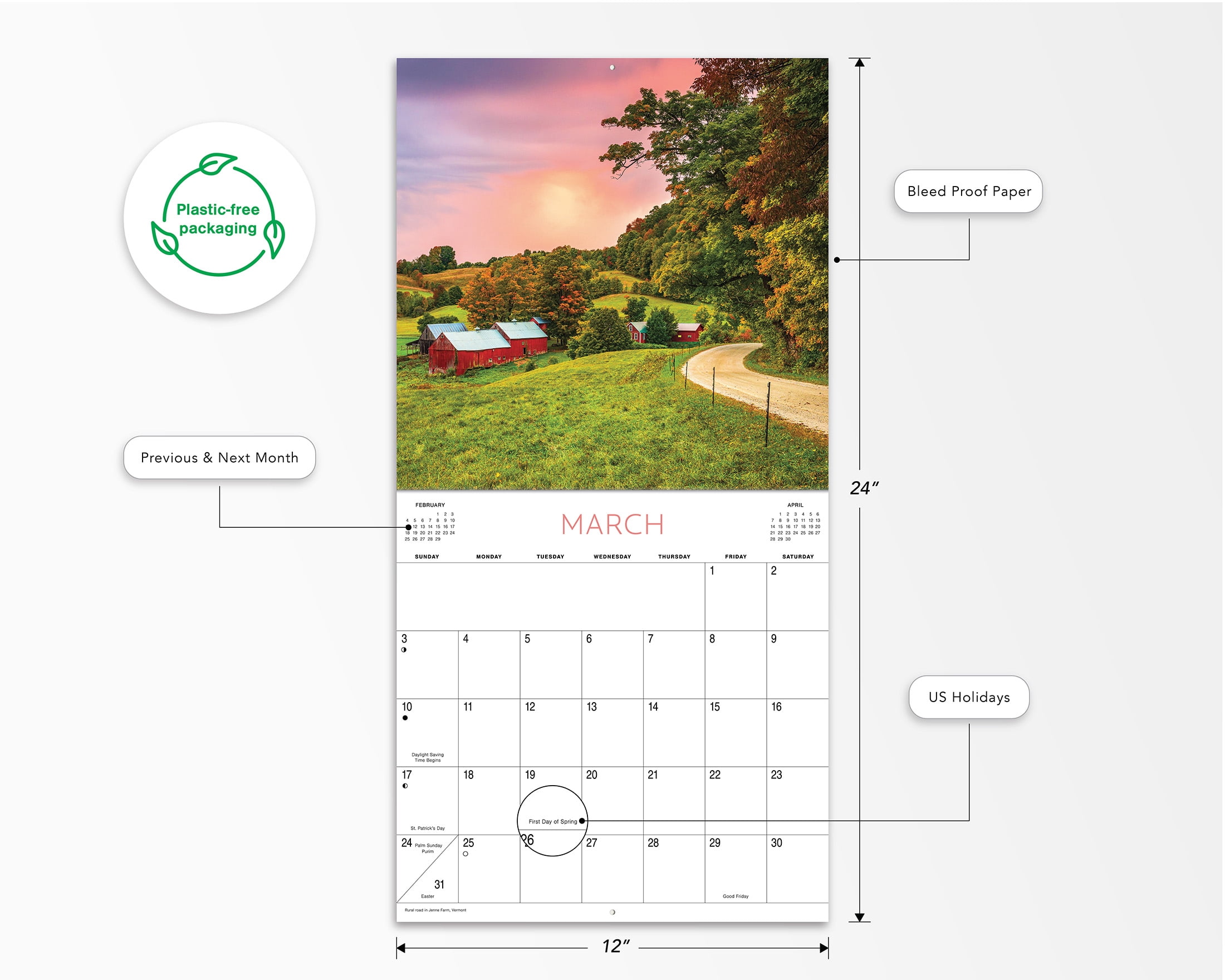 2024-12 Month Calendar- Back roads of America 12x12 Hanging Wall Calendar by DaySpring