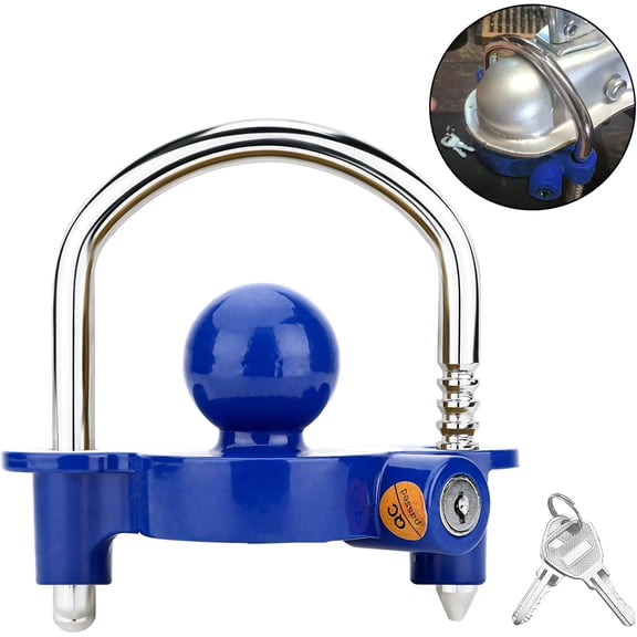 JINLONG Universal Coupler Ball Trailer Lock, Blue, Includes 2 Keys, 1-Pack