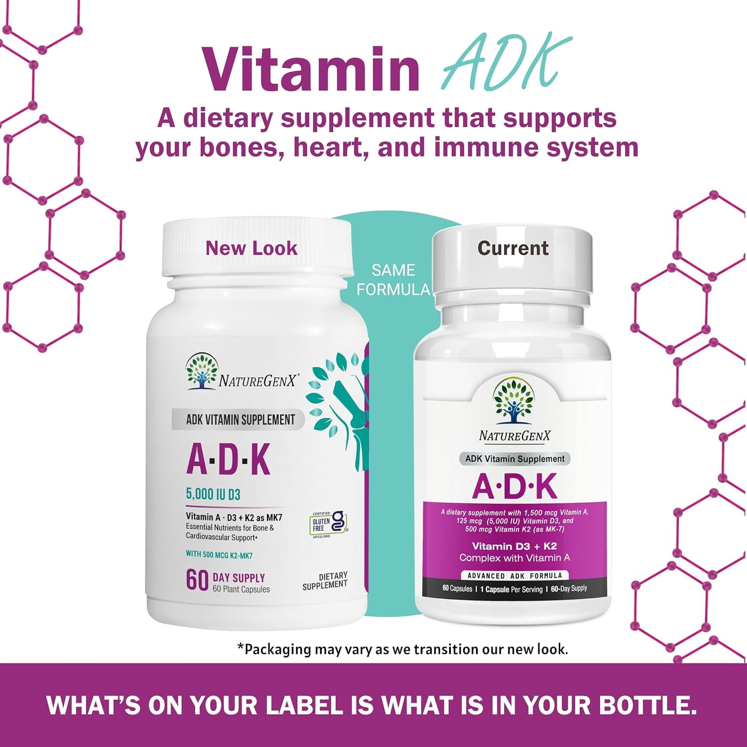 NatureGenX ADK Vitamin Supplement – High Potency Vitamins A 5000 IU, D3 5000 IU, K2 500 mcg – Supports Bone Strength, Joint Health, Heart & Immune Function – 60 Capsules, 2-Month Supply