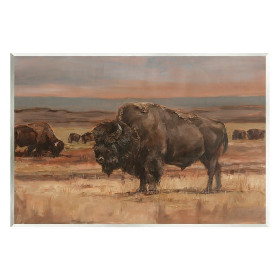 Stupell Industries Rural Pasture with Bison Animals & Insects Painting Unframed Art Print Wall Art, 15 x 10