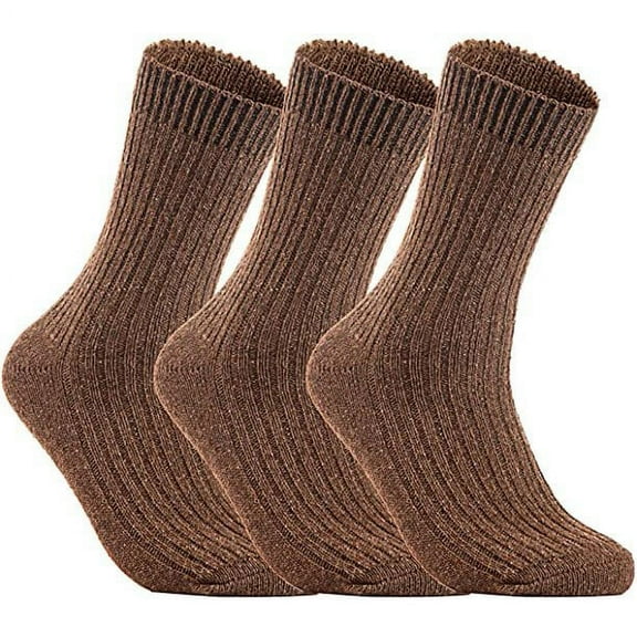 Lovely Annie Women's 3 Pairs Wool Knitted Socks One Size 6-9 Brown