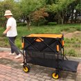 thumbnail image 3 of 400L Large Capacity Folding Wagon Cart with Deck and Extendable 50" Bed,Heavy Duty 450lbs All,Beach,Grocery Shopping,Sports,Compact Collapsible Utility Cart,Black and Orange, 3 of 7