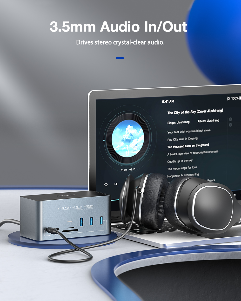 "BlitzWolf 18 in1 Docking Station with M.2 SSD Enclosure, Support Quadruple Display, Universal Laptop PC Computer Docking Station for Mac/Windows/Thunderbolt 3 Dock"