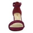 thumbnail image 6 of BLISSFUL STEP Women's Shoes Open Toe Mid Block Heel Ankle Strap Faux Suede Sandals Burgundy 9, 6 of 8