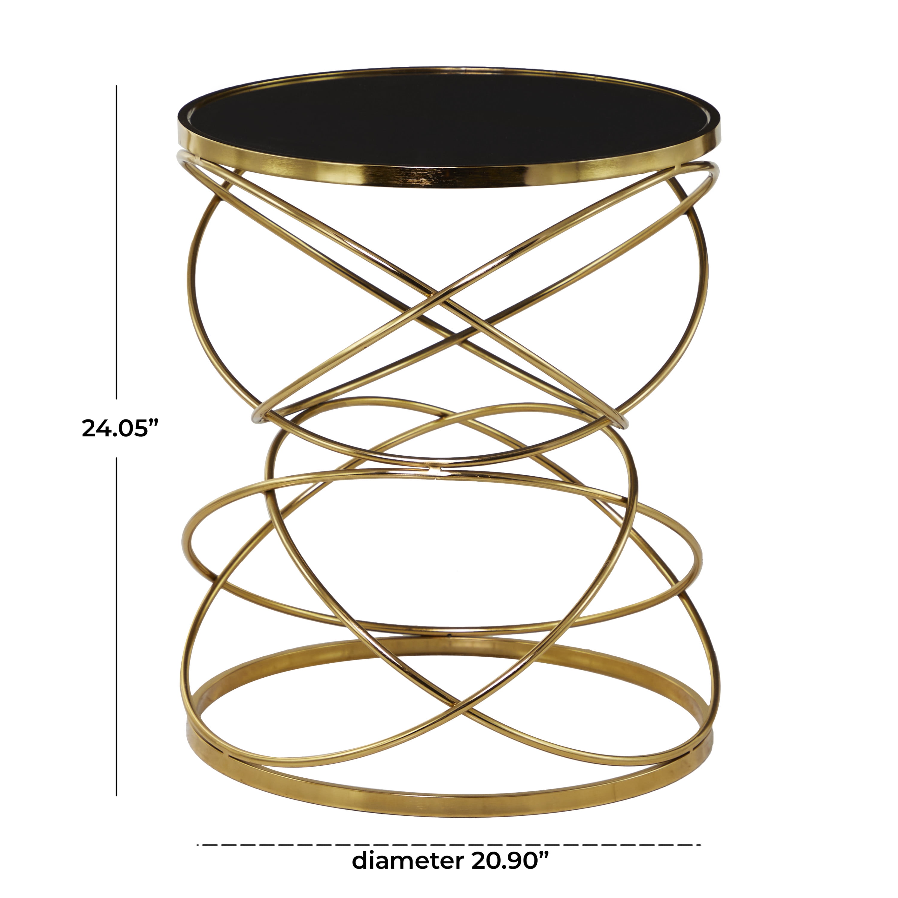 DecMode 20" x 24" Black Marble Accent Table with Spiral Base, 1-Piece