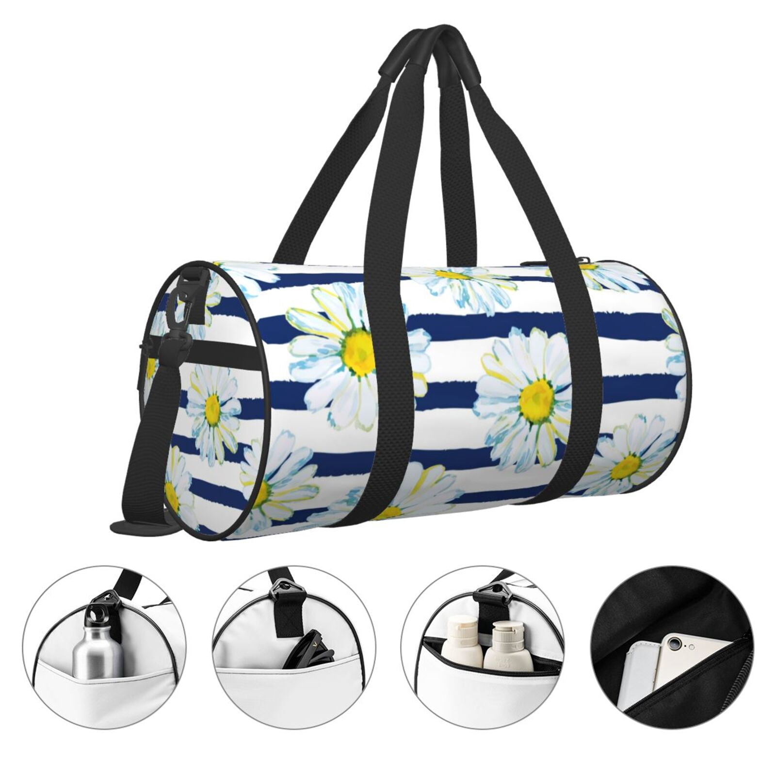 Vsdgher Daisy Striped Nautical 45L Foldable Duffel Bag, Sports Gym Bag,Overnight Bag, Portable Weekender Bag for Airplanes