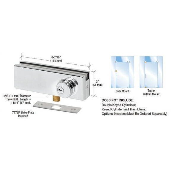 CRL AMR205PS Polished Stainless AMR Series Patch Lock