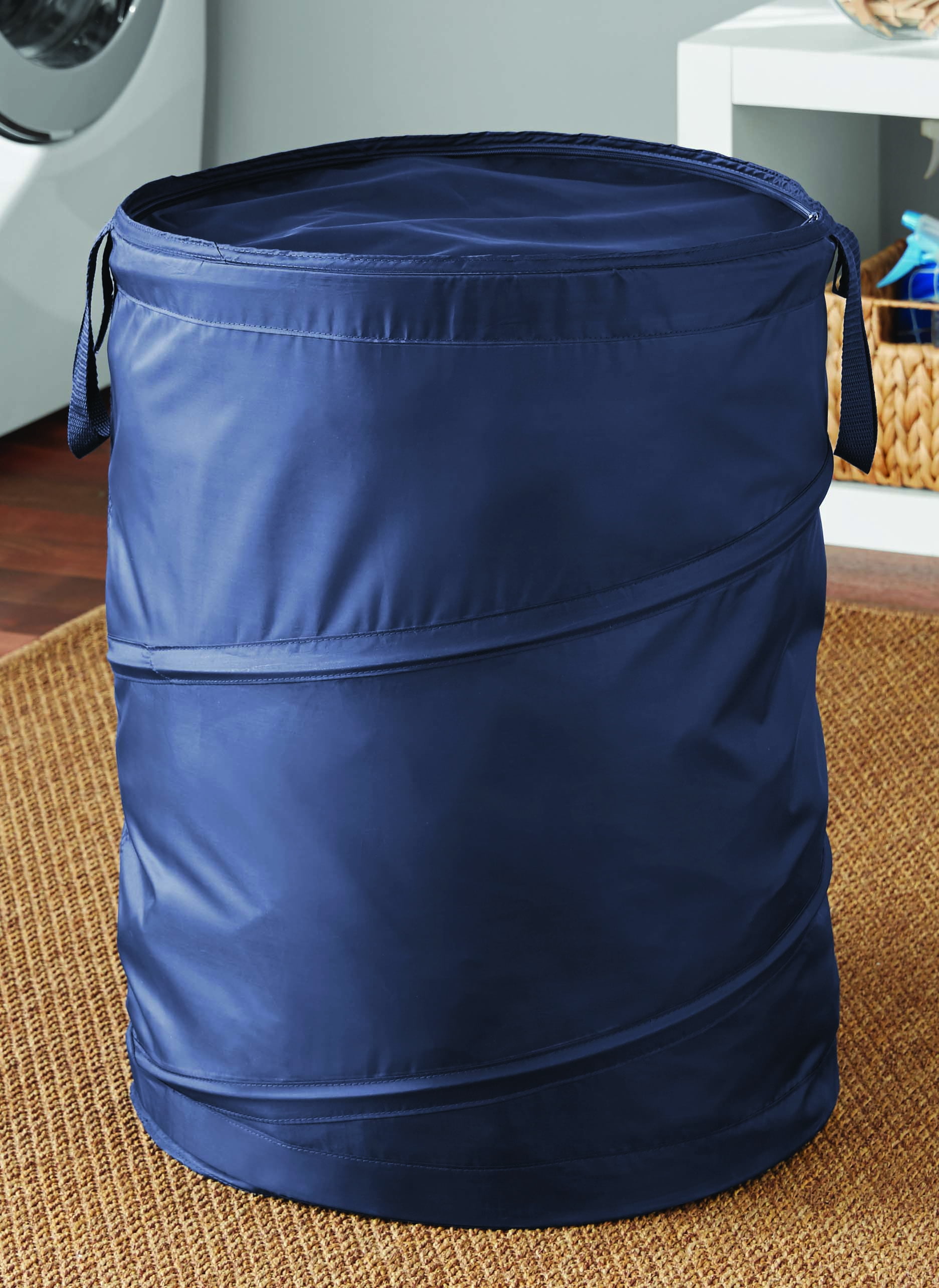 Mainstays Navy Polyester Spiral Pop-up Laundry Hamper with Zipper Lid