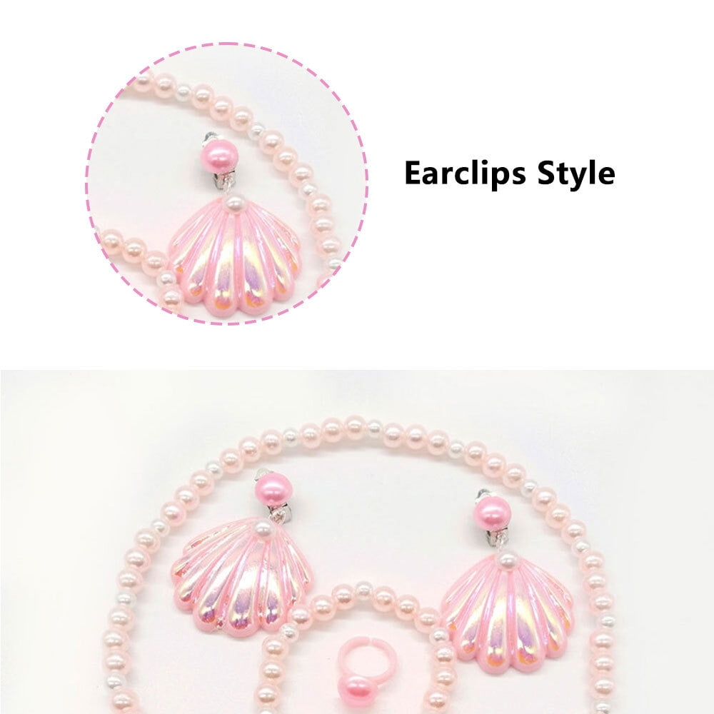 Pink Shell Necklace Earrings Set Girls BARBeE Costume Dress Up Accessories  Jewelry 
