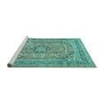thumbnail image 2 of Ahgly Company Machine Washable Indoor Round Medallion Turquoise Blue Traditional Area Rugs, 3' Round, 2 of 4