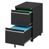 2 Drawer Mobile File Cabinet with Lock and Wheels, Under Desk Storage Filing Cabinet for Home Office, Small Rolling File Cabinet for Legal, Letter, and A4 Files(Black)