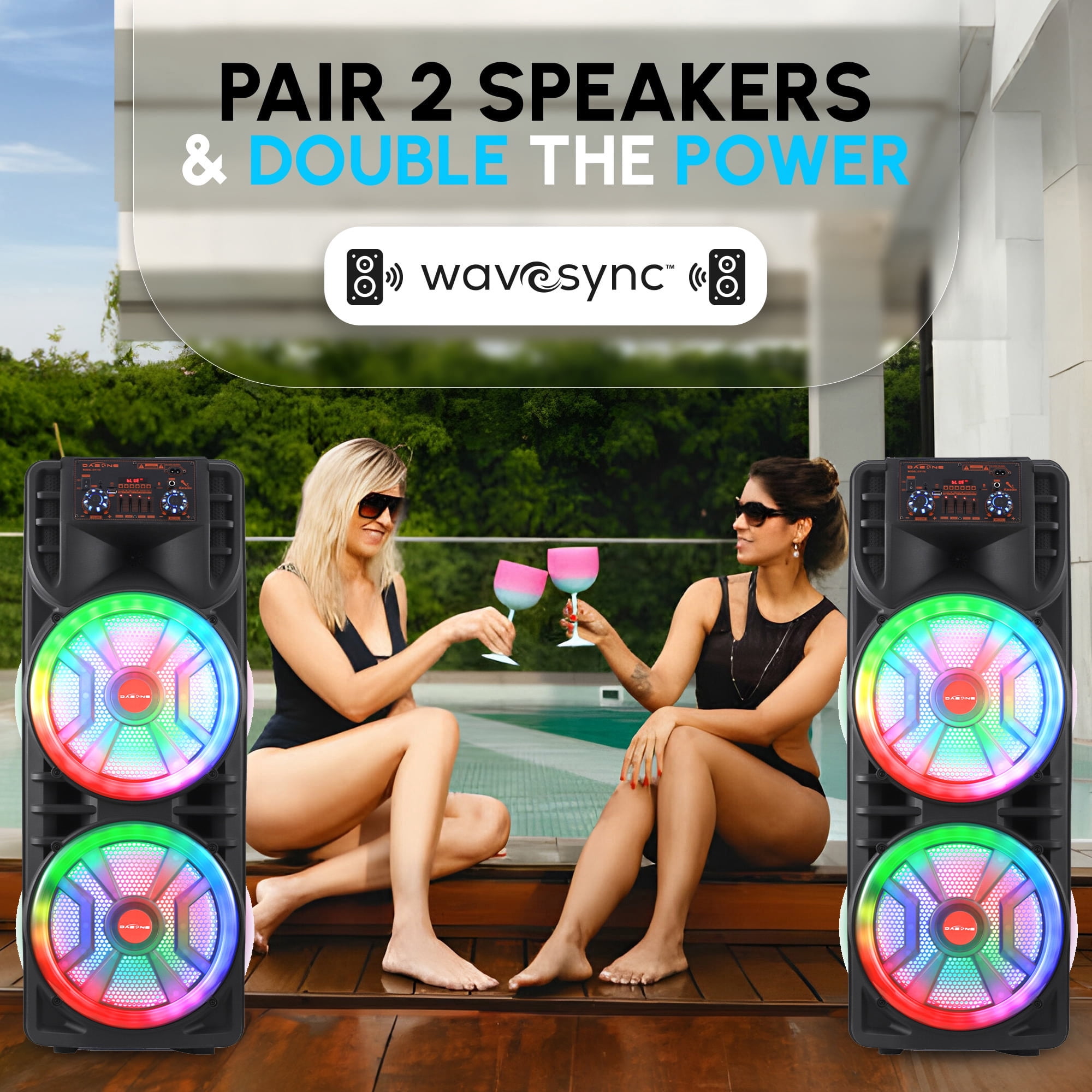 RIDWIND 8000W Peak Power Portable Bluetooth Speaker Indoor & Outdoor Dual 12" Woofers Loud Heavy Bass Sound System With Wireless Microphone RGB Party Lights Remote Control Support TWS/USB/FM/AUX/TF
