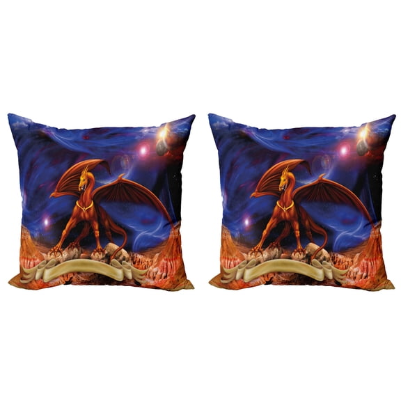 Ambesonne Dragon Throw Pillow Cover 2 Pack, Dragon Knight Cosmos, 18", Blue Cinnamon