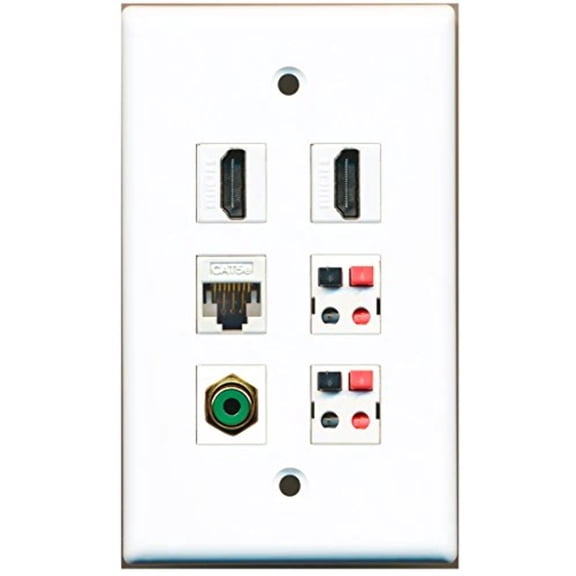 RiteAV - 2 HDMI 1 Port RCA Green 1 Port Cat5e Ethernet White 2 Port Speaker Wall Plate