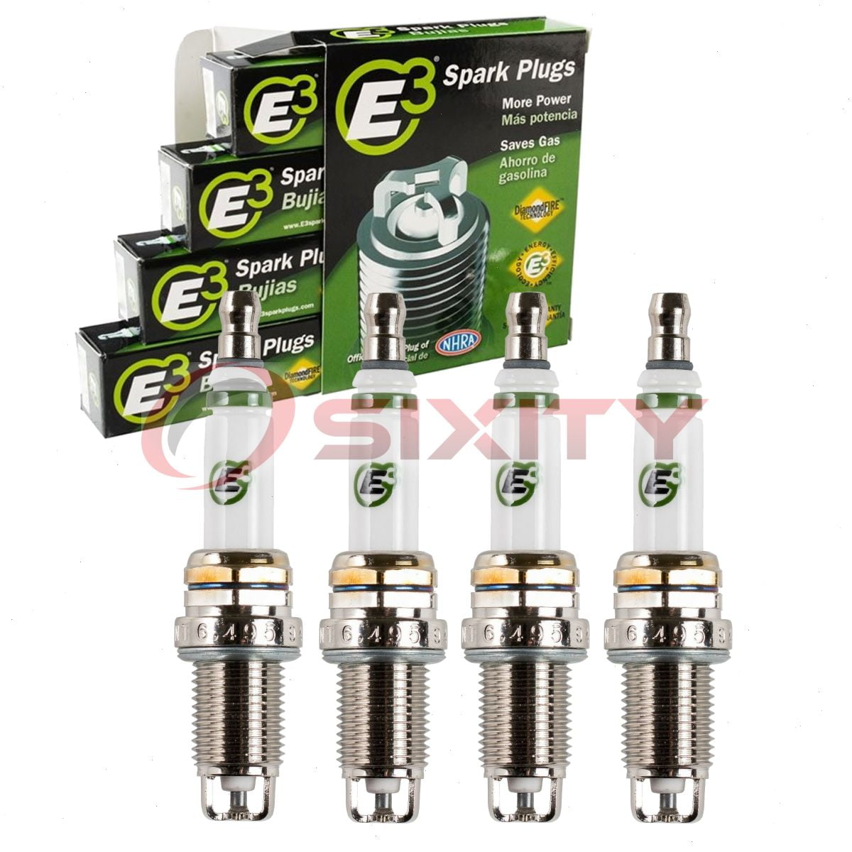 4 pc E3 Spark Plugs compatible with Saab 9000 2.0L 2.3L L4 1986-1998