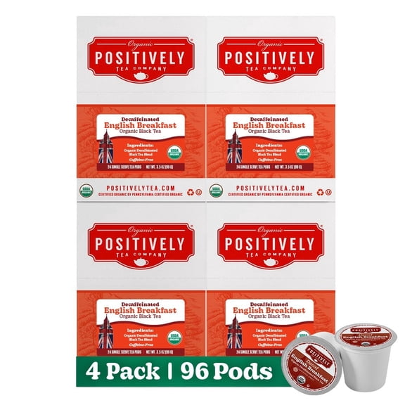 Positively Tea's Organic Decaf English Breakfast Tea, 96 CT K-cup Compatible Tea Pods