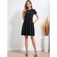 thumbnail image 6 of Women'S Short Sleeve Summer Dress Pleated Loose Swing Knee Length Dresses with Pockets, 6 of 9