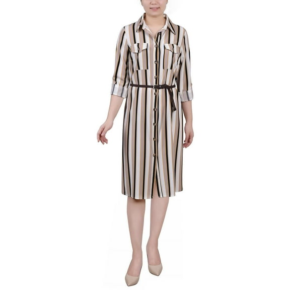 NY Collection Womens Petites Polka Dot Pocket Shirtdress
