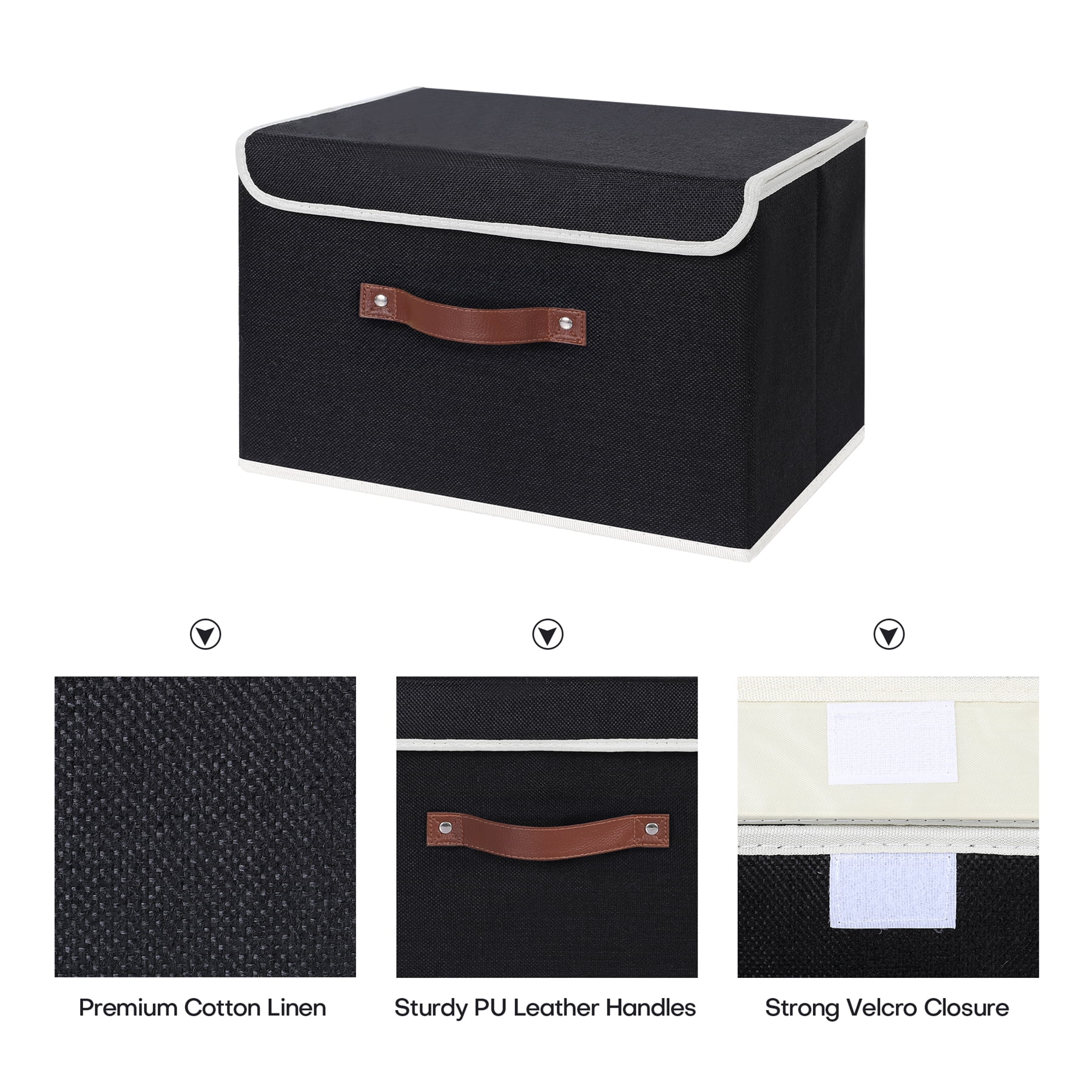 ANMINY Foldable Fabric Storage Bin With Handle Lid Large Collapsible Box Basket For Home Organizer, 6 Packs, Black