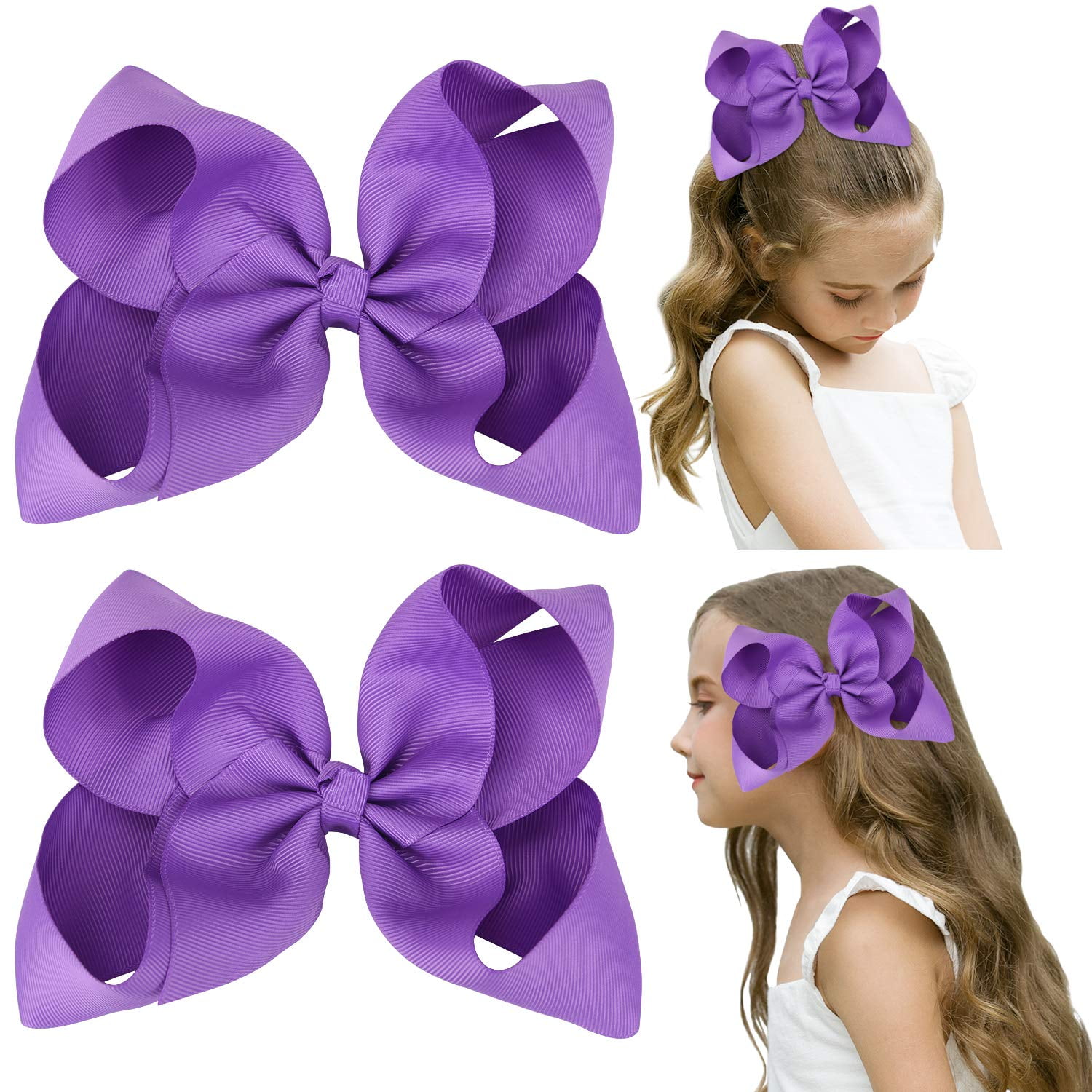 Handmade Toddler Kid 2PCS Dots Purple Bow Cute Boutique Alligator Girl Hair Clip 
