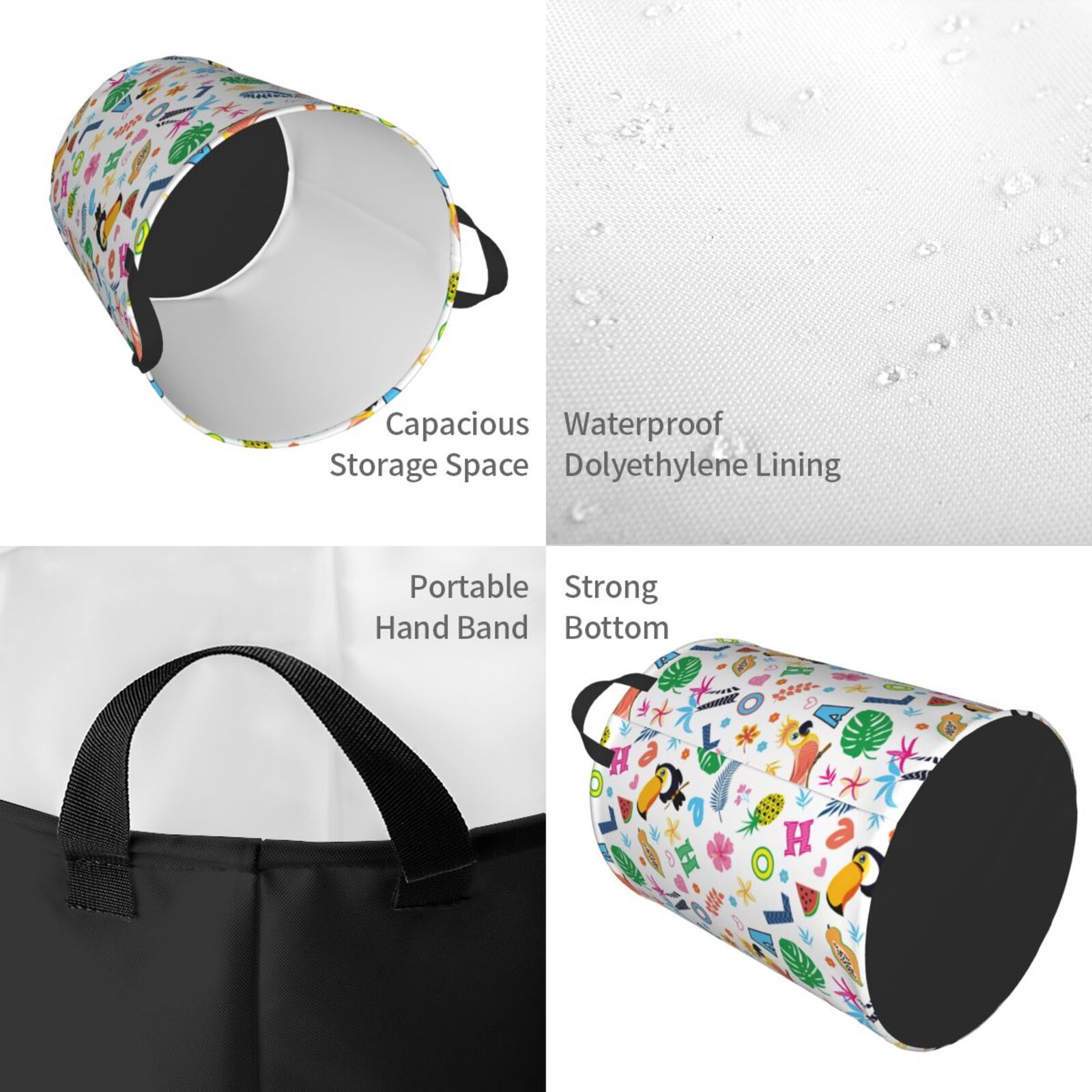 Large Laundry Basket with Handles - Funny Cute Parrot Flower Letters Kids Baby Dirty Clothes Laundry Hamper for Bedroom Aesthetic