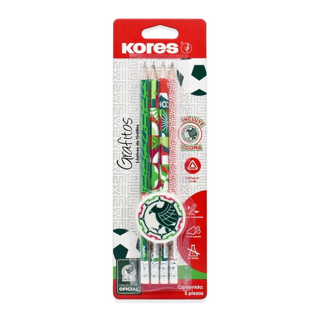 Kores Grafitos Selección Mexicana 4 Lápices + Goma 5 Piezas
