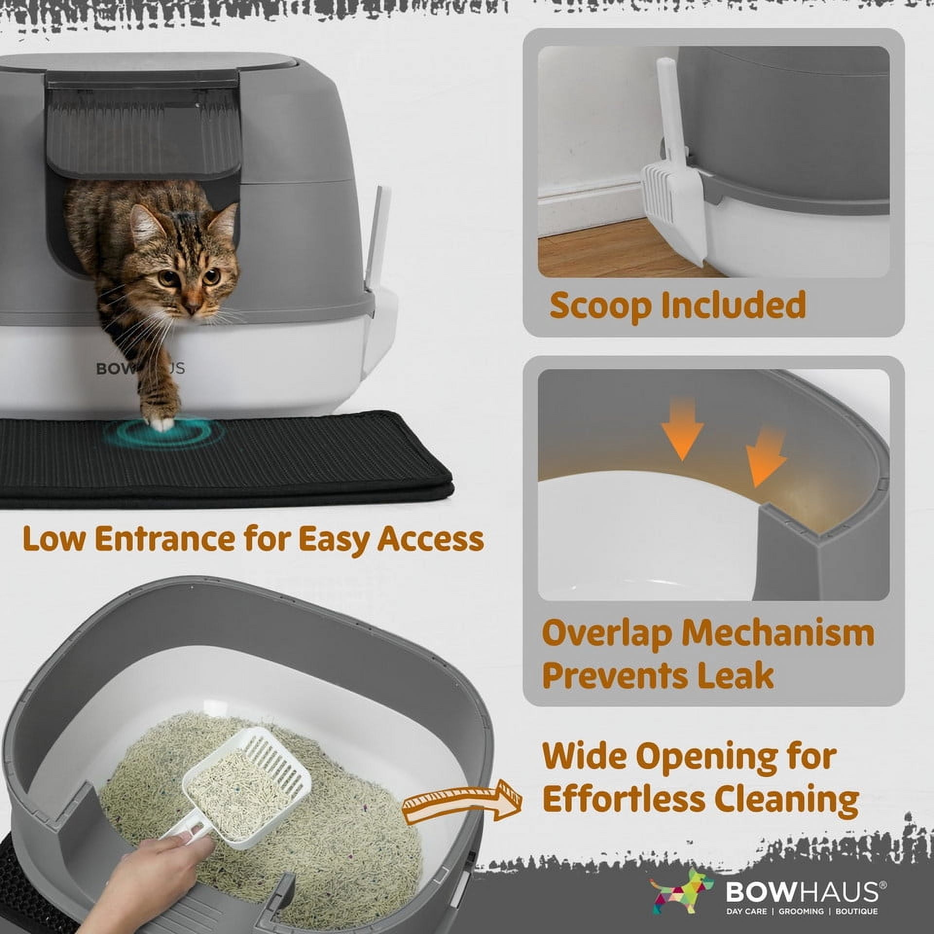 CAPHAUS 3-in-1 Detachable Cat Litter Box w/ Lid, Large Anti-Leakage Cat Toilet with Scoop, Cat Mat & Odor Fitter, Plastic Cat Box for All Sizes of Cats, Dark Grey