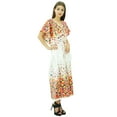 thumbnail image 5 of Bimba Women V-neck Printed Kaftan Kimono Cotton Maxi Drawstring Caftan Night Dress, 5 of 6
