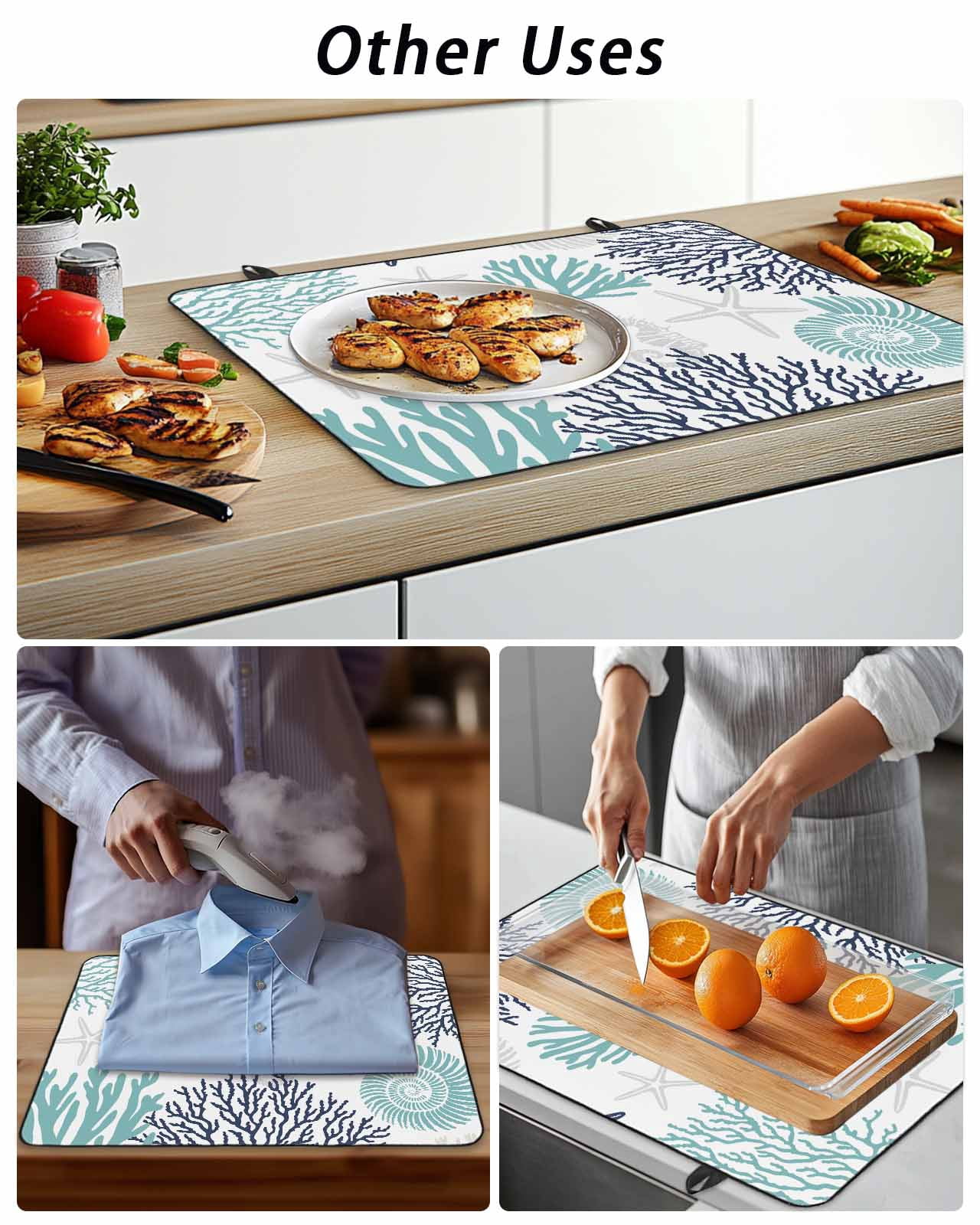 Stove Top Covers for Electric Stove, Teal Blue Grey Coastal Glass Stovetop Cover Protector, Summer Beach Coral Shell Starfish Induction Cooktop Protector Oven Mat for Kitchen Countertop 24"x21"