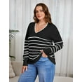 thumbnail image 5 of Drvitor Striped Sweaters for Women Plus Size V-Neck Trendy Pullover Lightweight Fall Sweater, Sizes XL-5XL, 5 of 12
