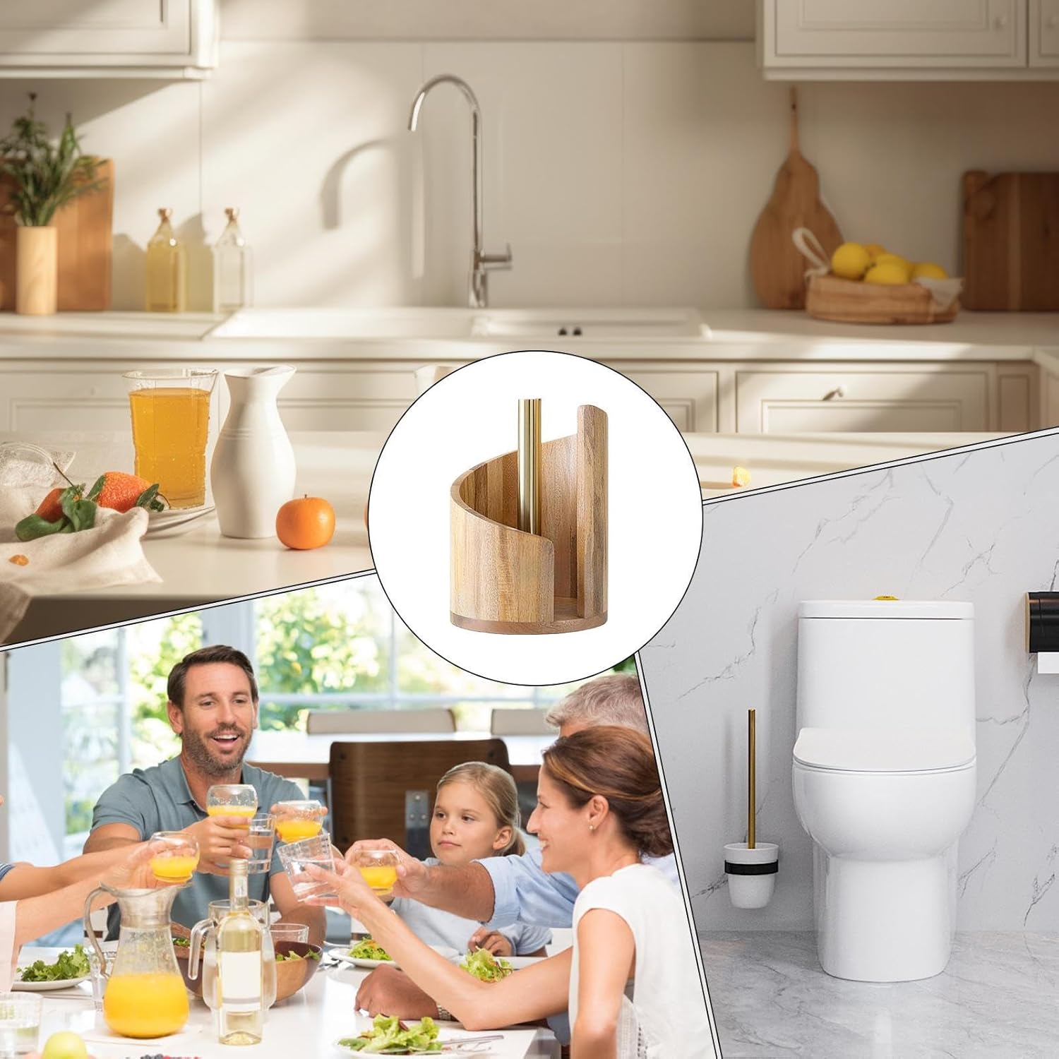 Wooden Paper Towel Holder - Stylish Wooden Roll Holder, Farmhouse Paper Towel Stand | Reusable Roll Stand for Bathroom Dining Table Cabinet Farmhouse Shelf Home Apartment