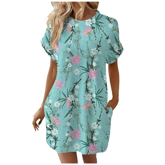 TJAZFJPA Lace Dress Women Soft T Shirt Dress Short Sleeve Casual Summer Tunic Dress Printed Loose Dress with Pockets Tight Black Dress Puff Sleeve Dress
