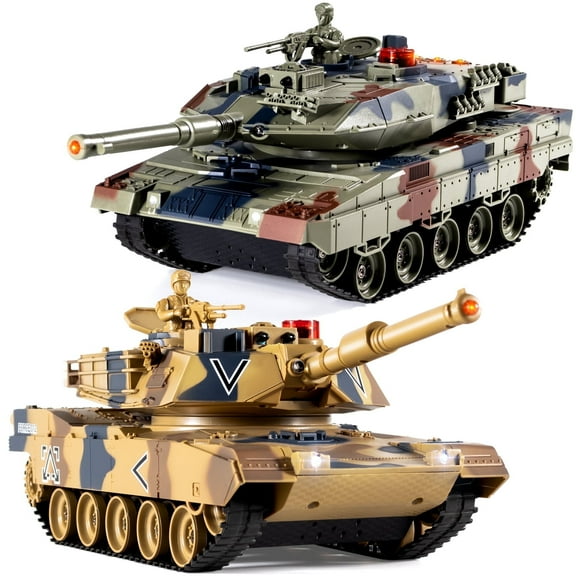 Supdex 1/24 RC Battle Tank Set Remote Control US M1A2& Ger Leopard II Army Toy that Shoots for Kids