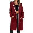 thumbnail image 3 of Scyoekwg Winter Coats for Women Zipper Hooded Long Jackets with Pocket Long Sleeve Casual Solid Color Fashion Loose Outwear (Wine,XL), 3 of 8