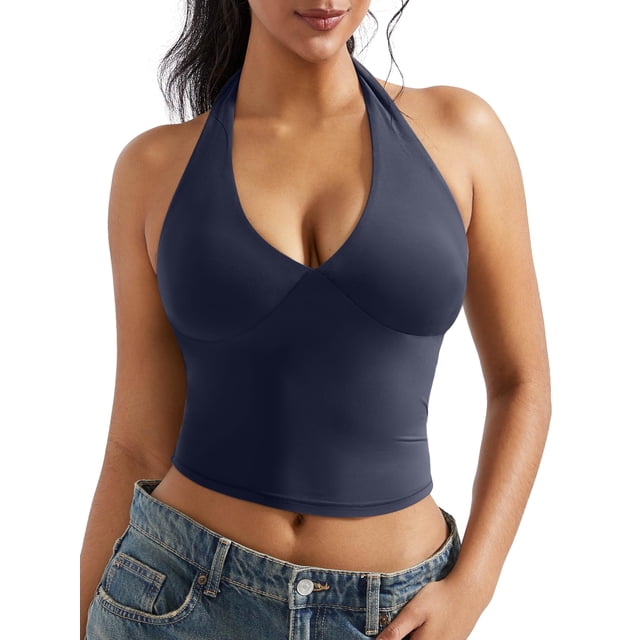 Camiseta sin mangas OMKAGI sexy con cuello en V sin mangas para mujer Y2K
