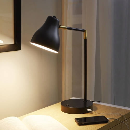 Better Homes & Gardens Linear Metal Office Desk Lamp with LED Bulb and USB Port, Black