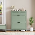 thumbnail image 1 of Organisateur d'Armoire à Chaussures Moderne - Rangement Caché avec 2 Tiroirs Rabattables - Étagère d'Entrée Autoportante Compacte - MDF avec Poignée en Métal, 1 of 9