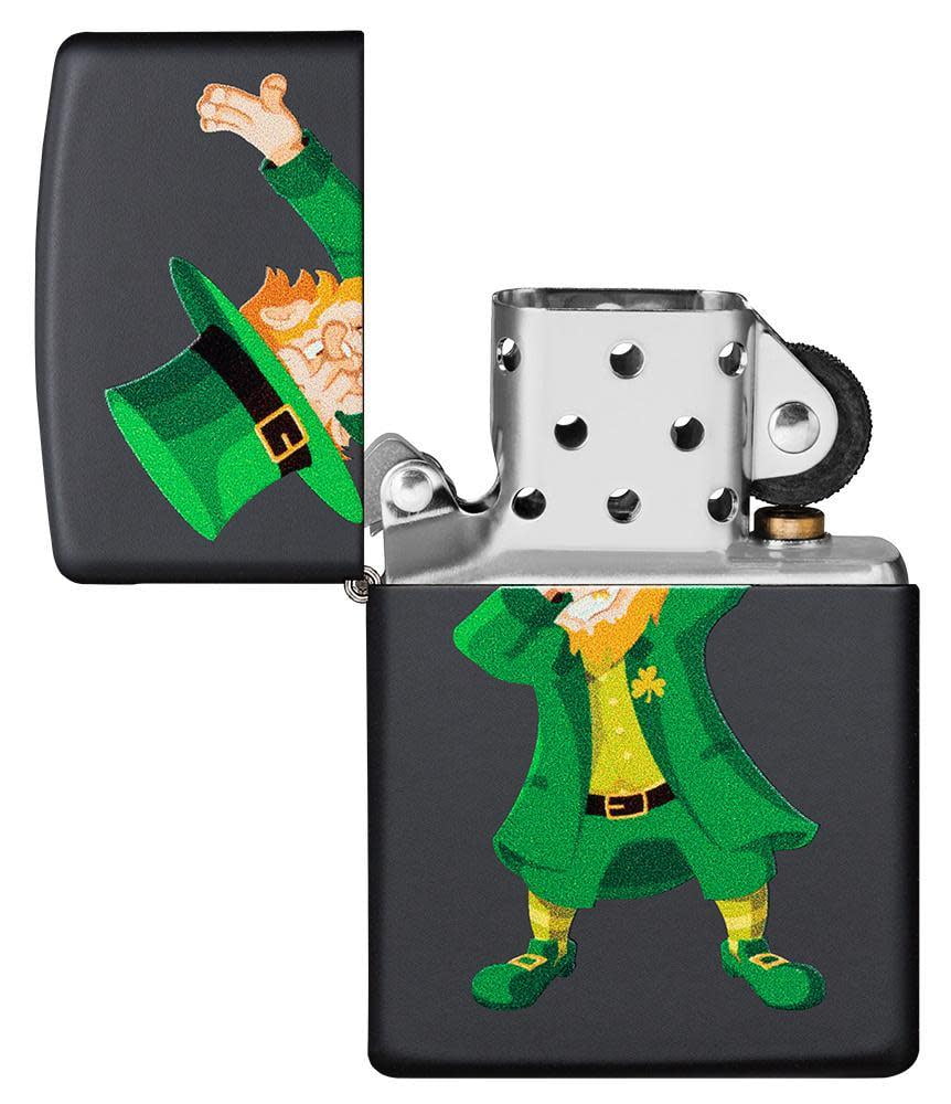 Zippo Dabbing Leprechaun Design Black Matte Pocket Lighter