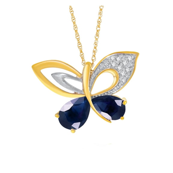Galaxy Gold 14K Solid Yellow Gold 18" Butterfly Necklace with Natural Diamonds and Sapphires, 14"-24" Sizes, September Birthstone, Symbol of Wisdom