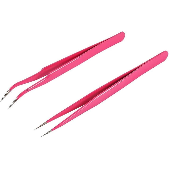 Pinzas para decoración de uñas, 2 piezas, pinzas de punta recta y curva, pinzas puntiagudas para pestañas postizas