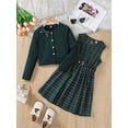 thumbnail image 4 of PureChapter Girls' Clothing Sets Long Sleeve Ribbed Cardigan & Plaid Sleeveless Pleated Dress 2-Piece Fall Outfit with Belt & Bow 7-8 Years, 4 of 9