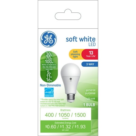 

GE 3-Way LED Light Bulb Soft White 30/70/100 WattEqv 13 year 1pk