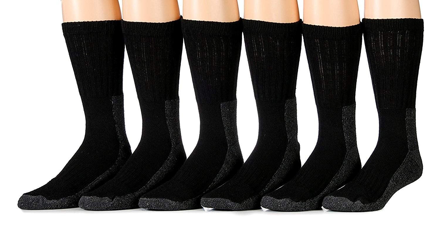 6 Pairs of Men's Heavy Duty Steel Toe Work Socks, Black, Sock Size 10