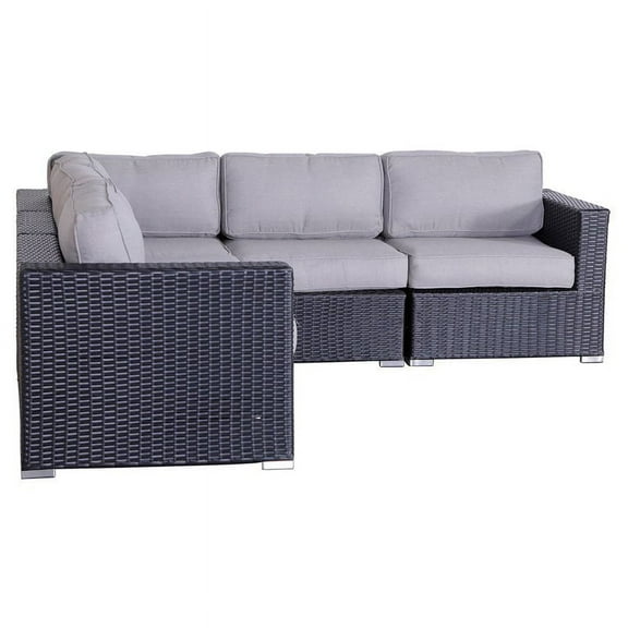 Living Source International Wicker Patio Sectional with Cushions in Black/Gray